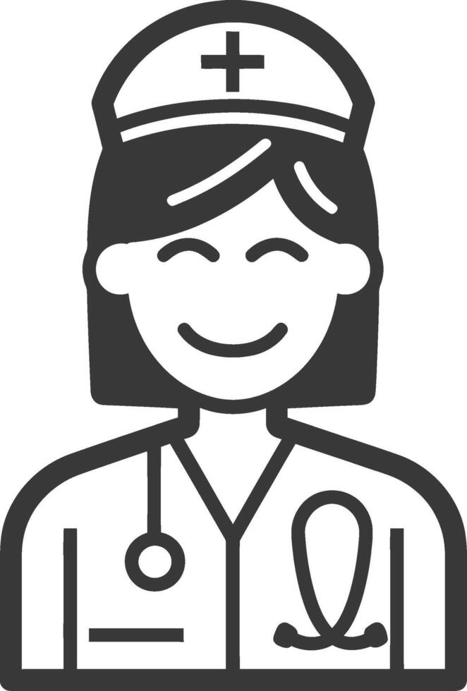 A black and white icon of a nurse vector
