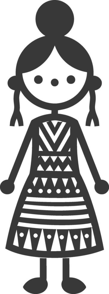A girl in a traditional dress with a tribal pattern vector