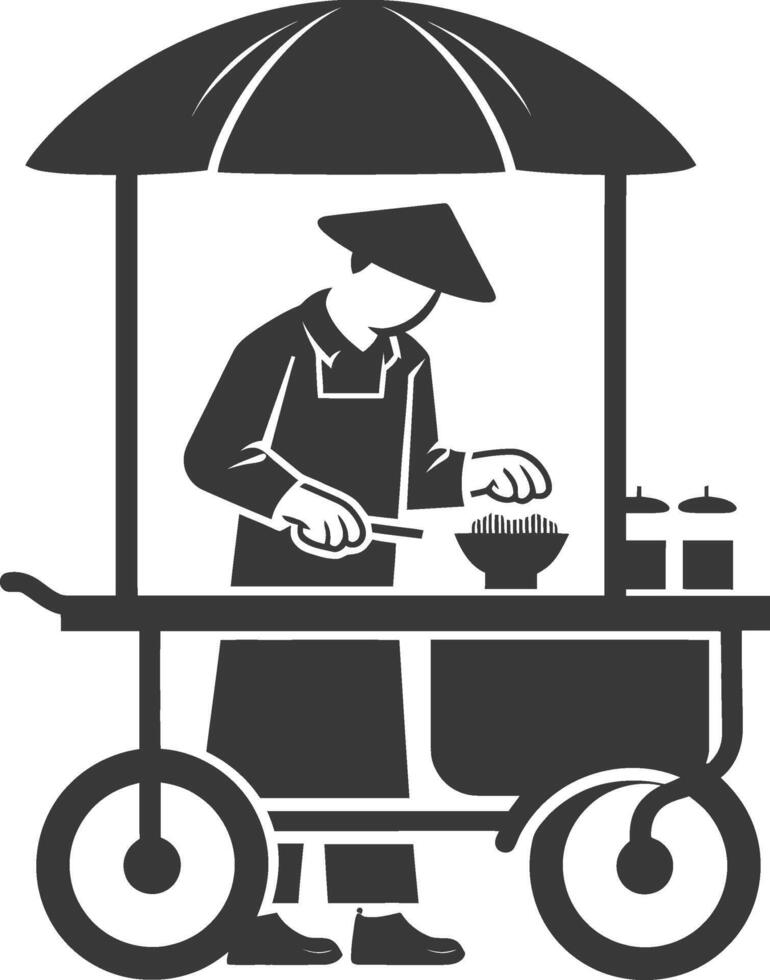 An illustration of a man selling food on a cart vector