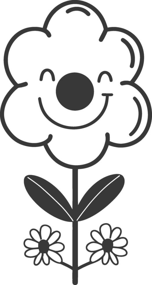 A black and white drawing of a flower with a smiley face vector