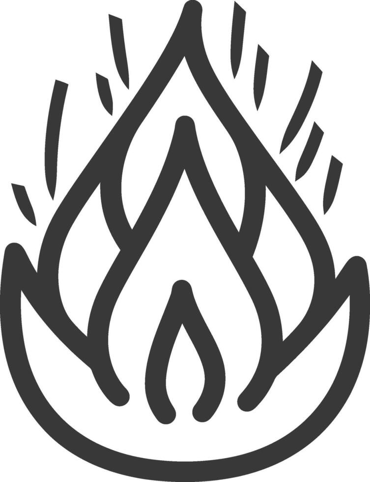 A black and white icon of a flame vector