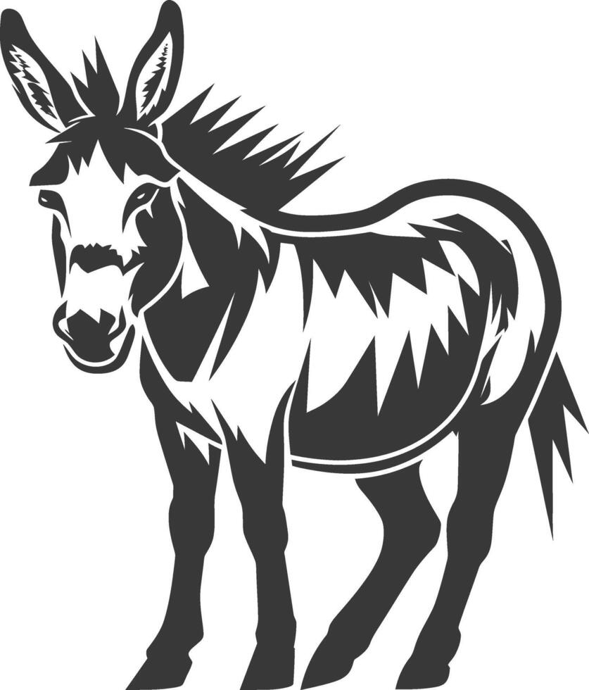 A donkey is standing in a black and white silhouette vector