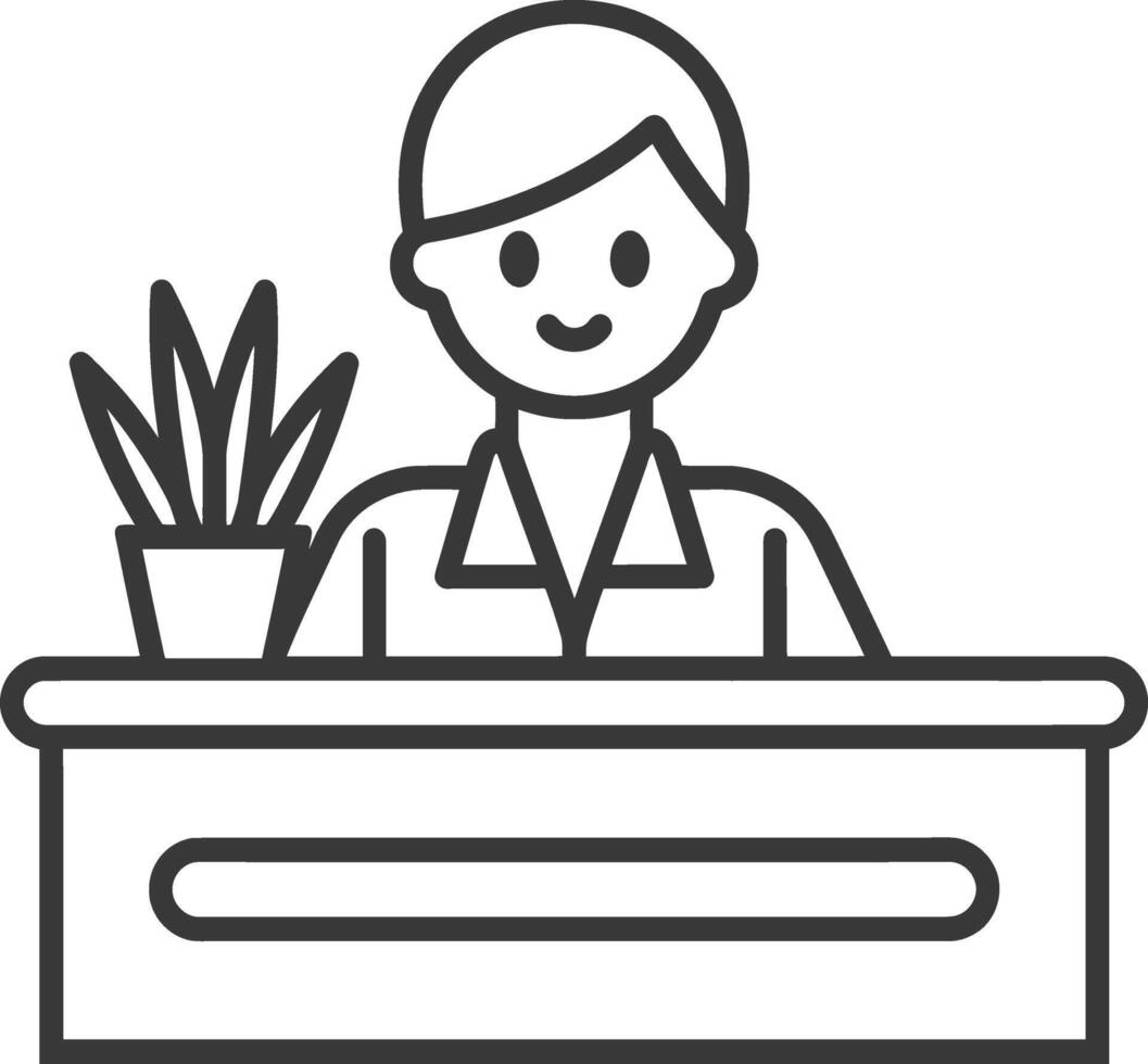 A woman at the desk with a plant vector