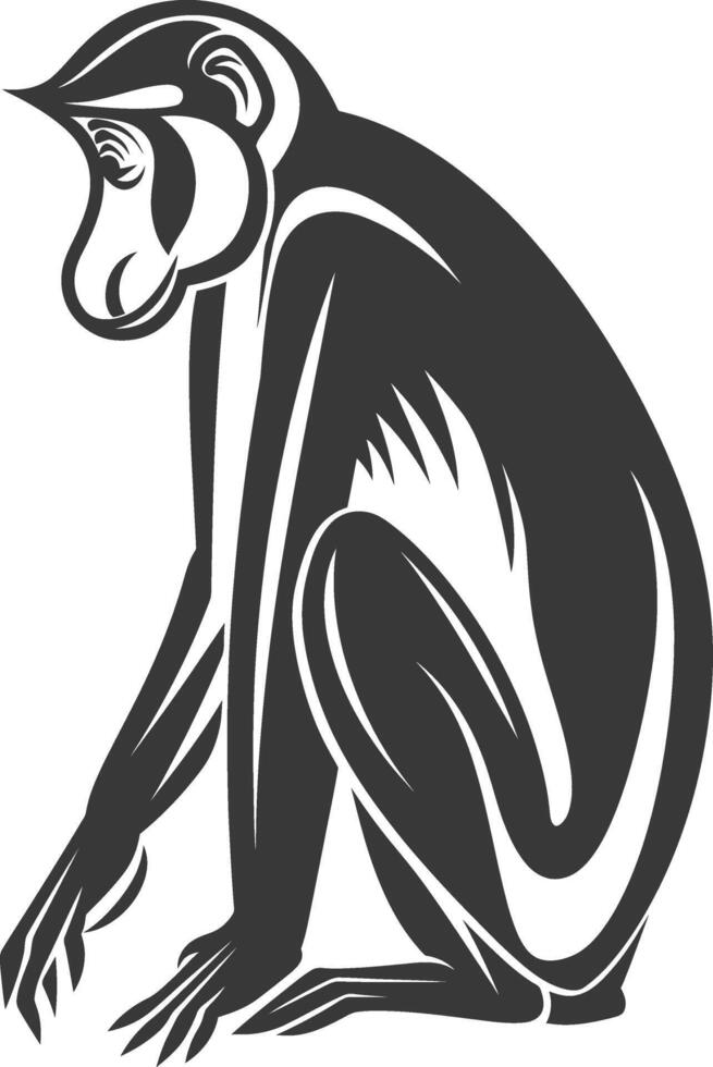 A monkey sitting on its hind legs, with a black and white design vector