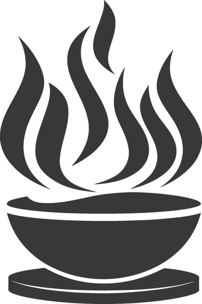A black and white illustration of a bowl with flames vector