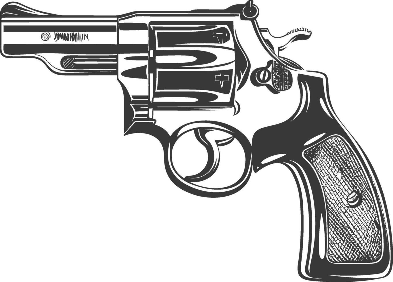 A black and white drawing of a revolver vector