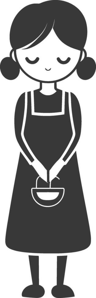 A black and white illustration of a woman holding a bowl vector