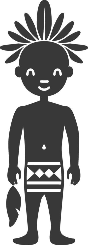 A black and white illustration of a man in a native costume vector