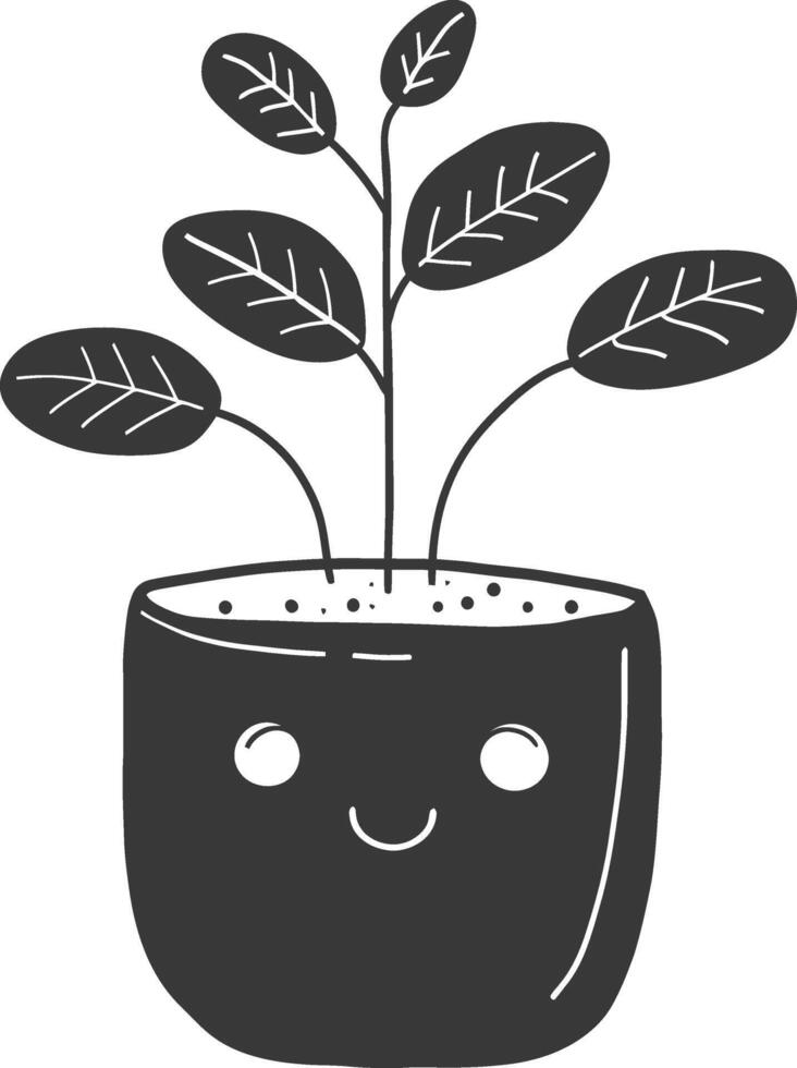A black and white drawing of a plant in a pot vector