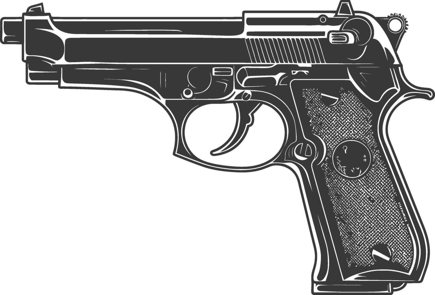A black and white drawing of a gun vector
