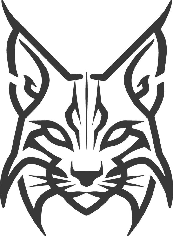 A bobcat head is shown in black and white vector