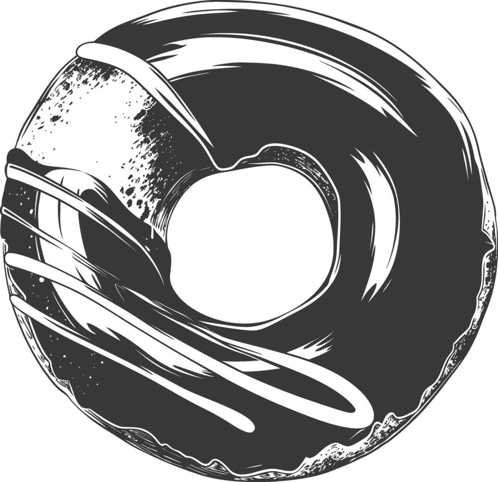 A black and white drawing of a donut vector
