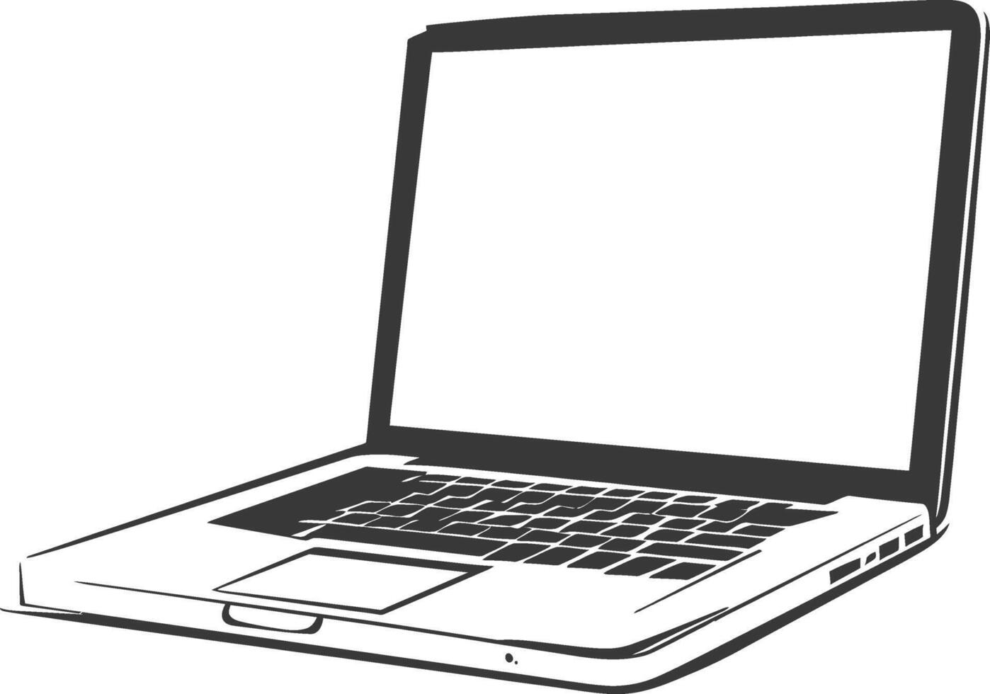 A black and white drawing of a laptop computer vector