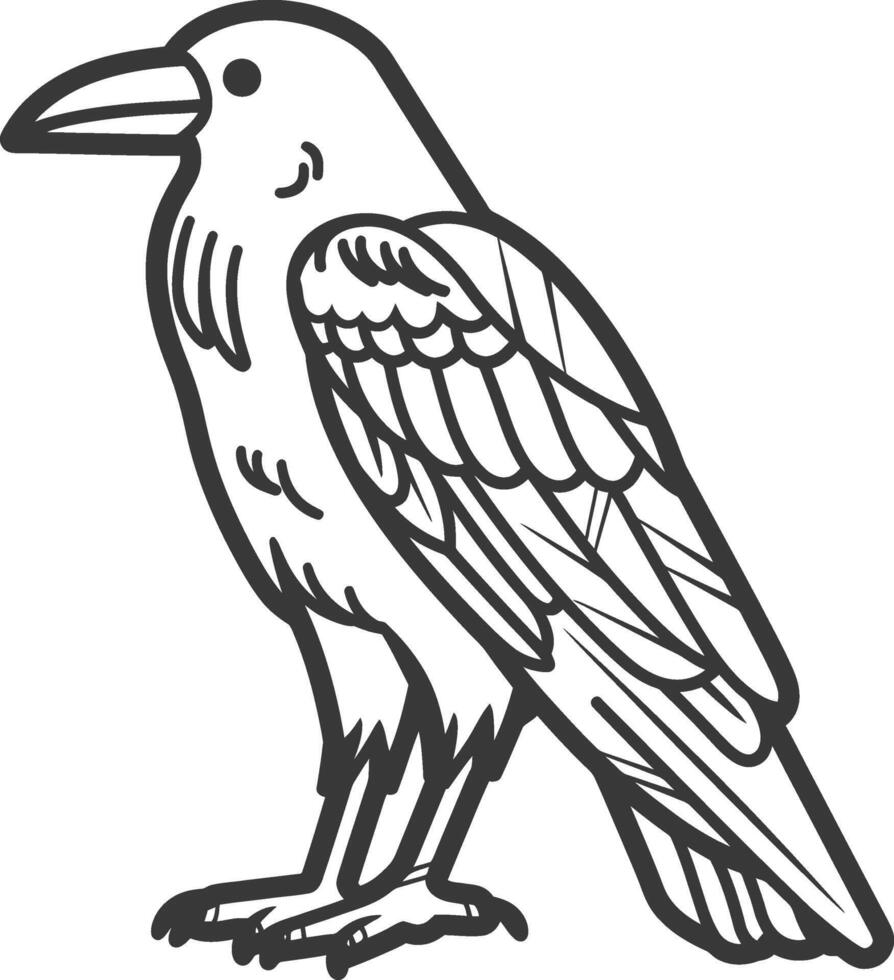 A black and white drawing of a crow vector