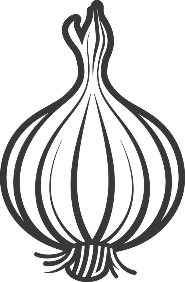 An onion is shown in black and white vector