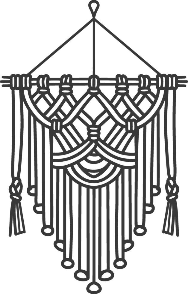 A black and white drawing of a macrame hanging vector