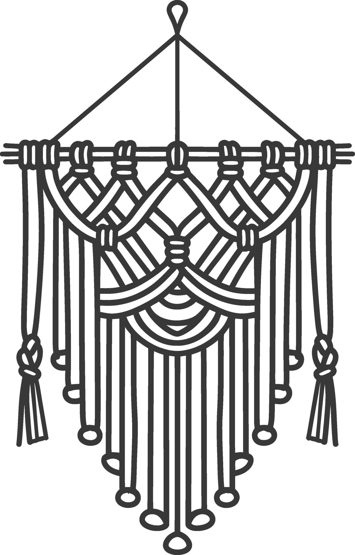 A black and white drawing of a macrame hanging 50280301 Vector Art at ...