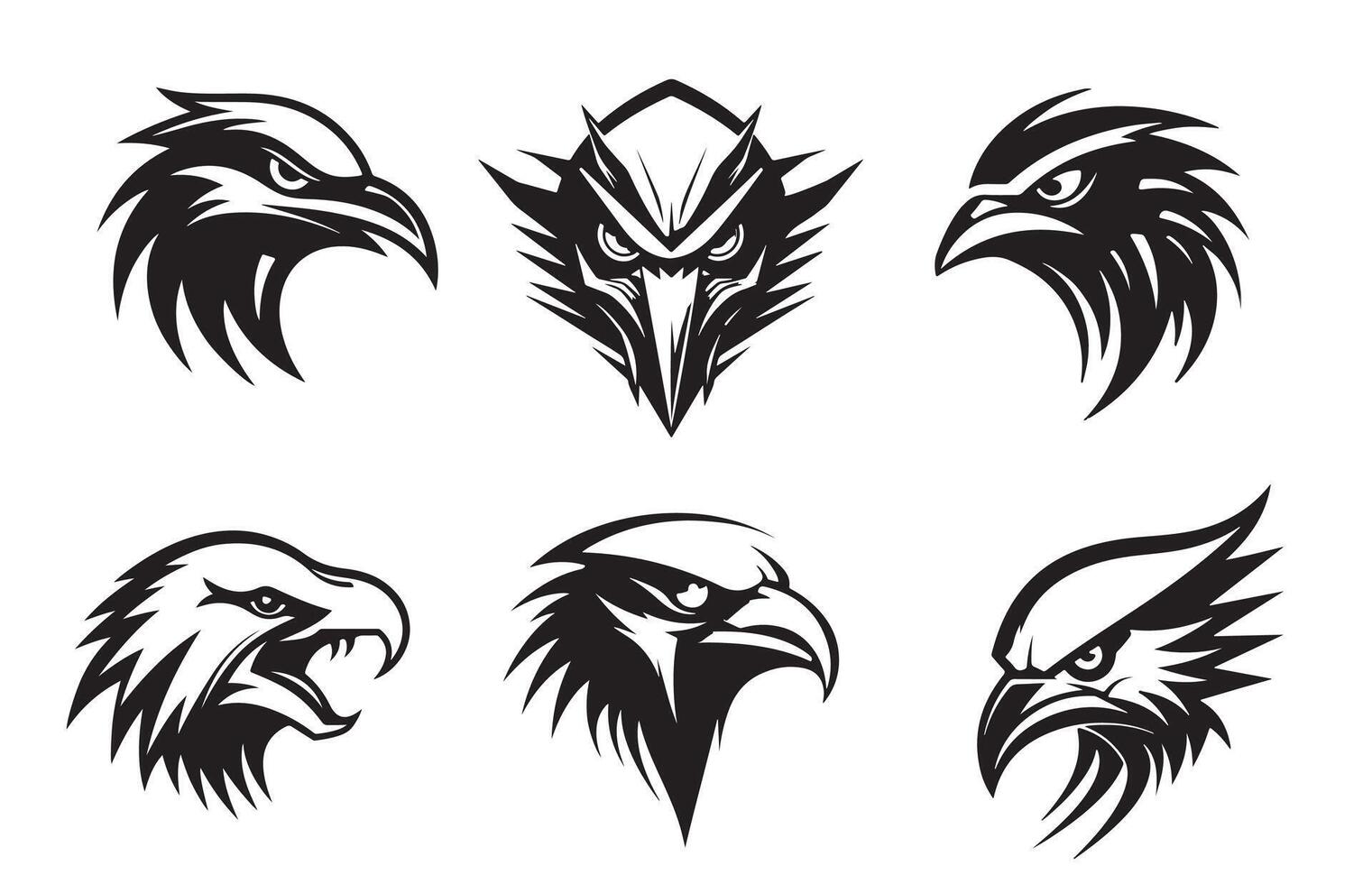 Head of raven. Crow abstract character illustration. Graphic logo designs template for emblem. Image of portrait for company use or tattoo set. vector
