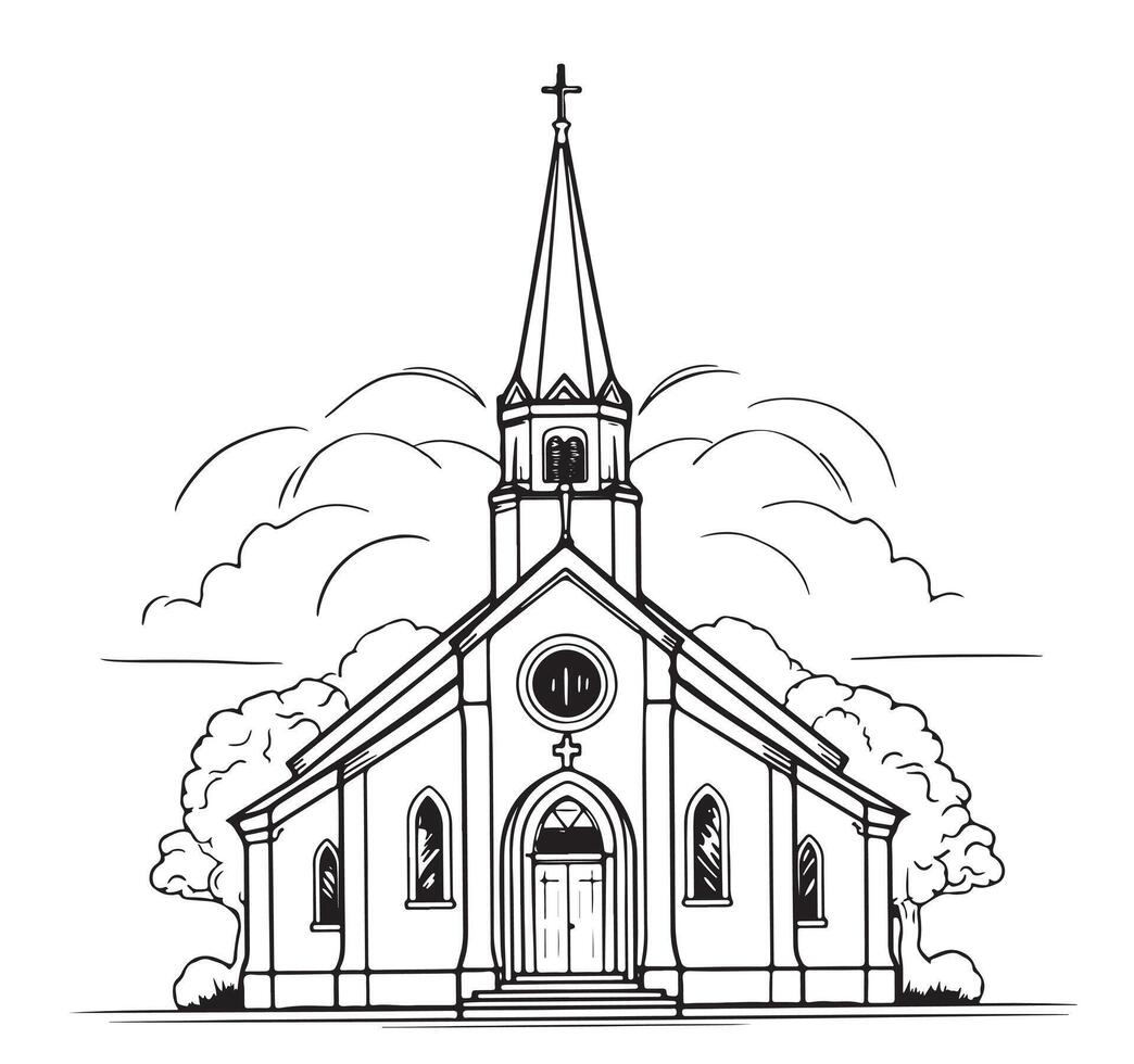 Catholic Church. illustration in doodle sketch style. vector