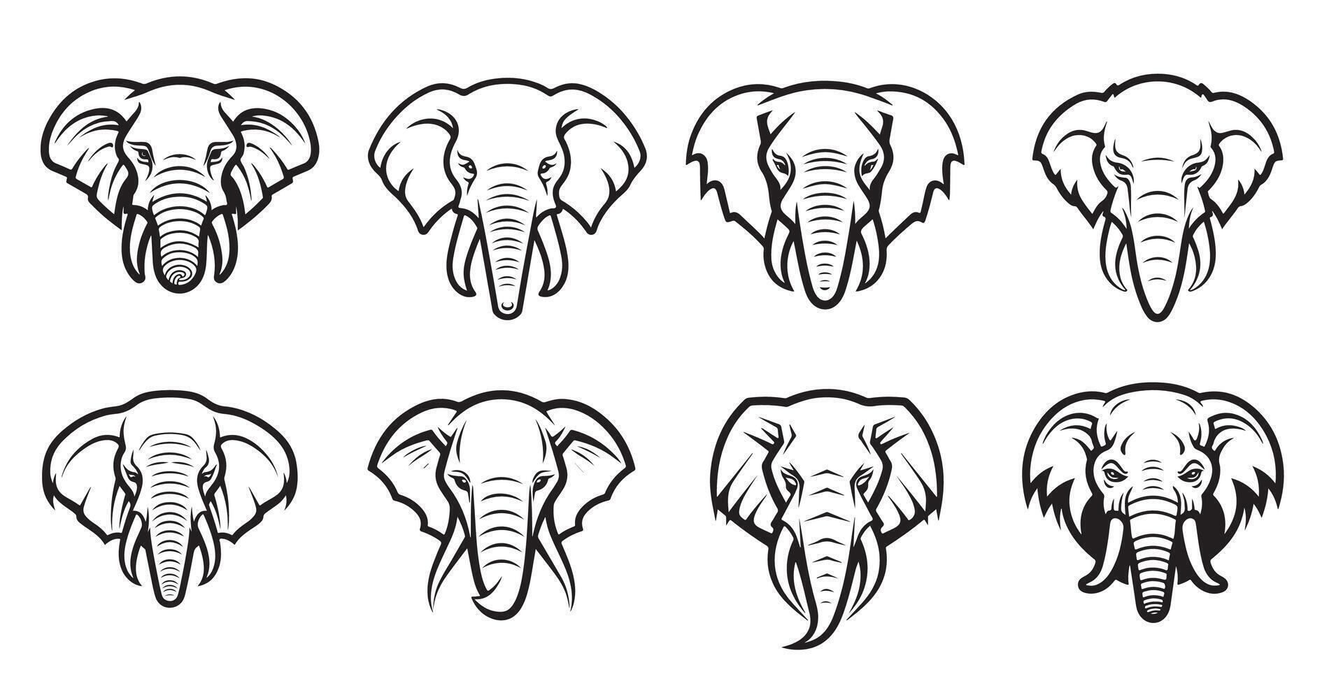 Elephant head set of different types of elephants vector