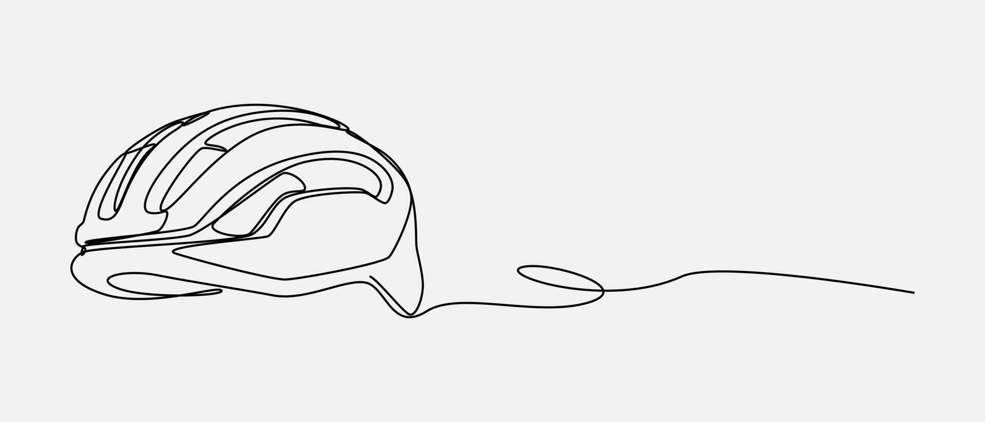 Continuous one line drawing of bicycle helmet. Sport, cyclist, biker, mountain, track, race, protection concept. Editable stroke. vector