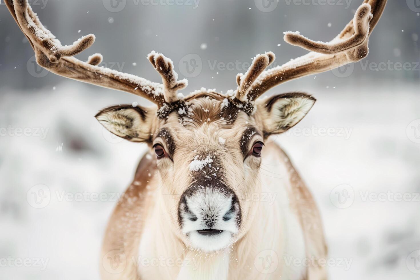 Christmas Reindeer in real nature with ice cold polar environment photo