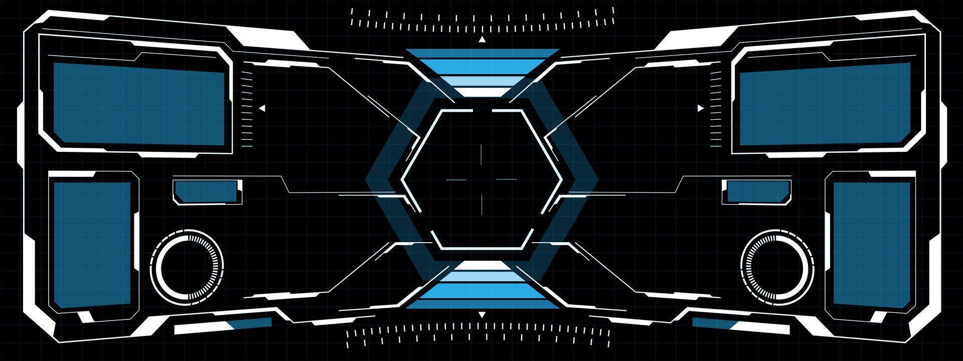 HUD sci-fi interface screen view white blue circular geometric design virtual futuristic technology creative display on black vector