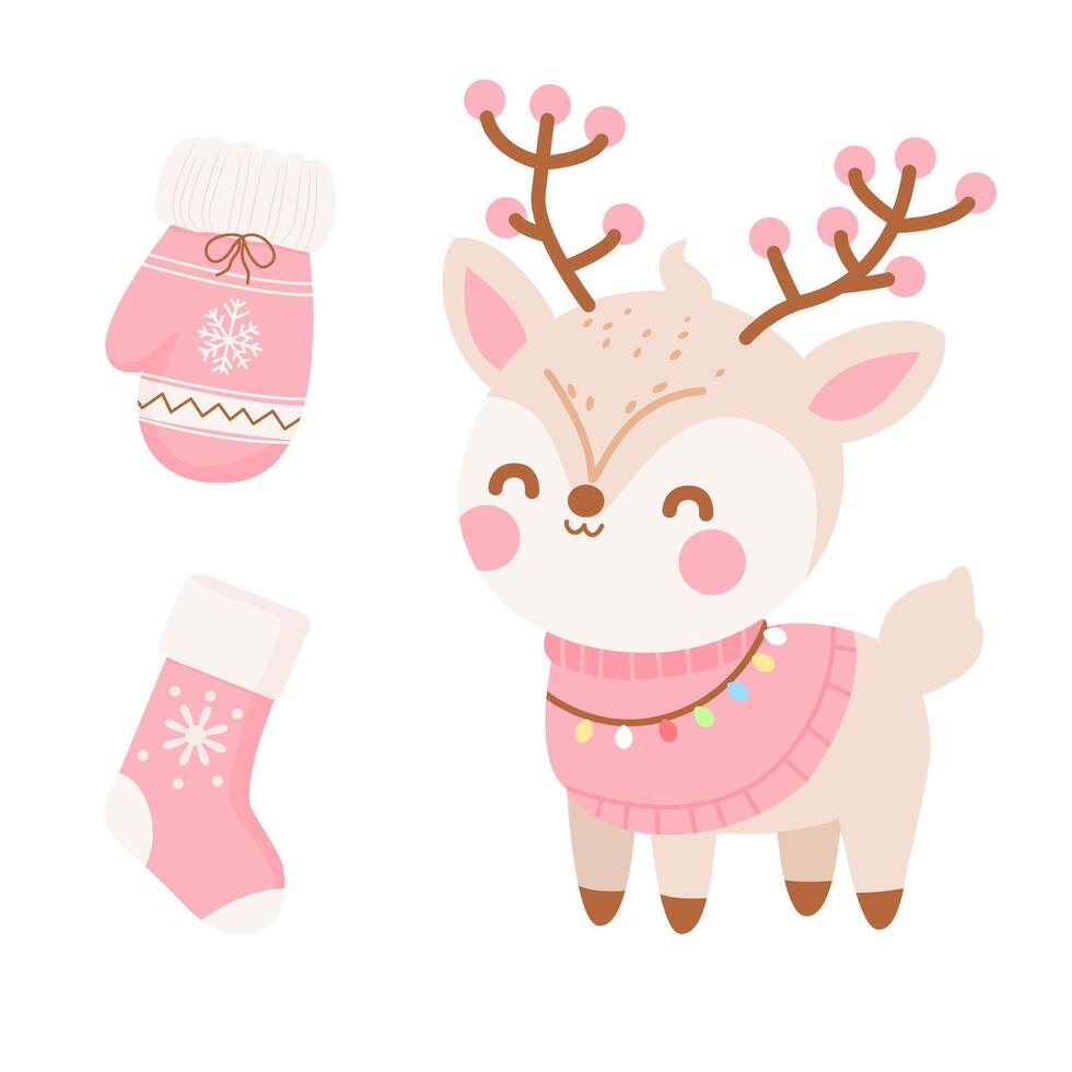Cute Reindeer with Mittens and Christmas Socks vector