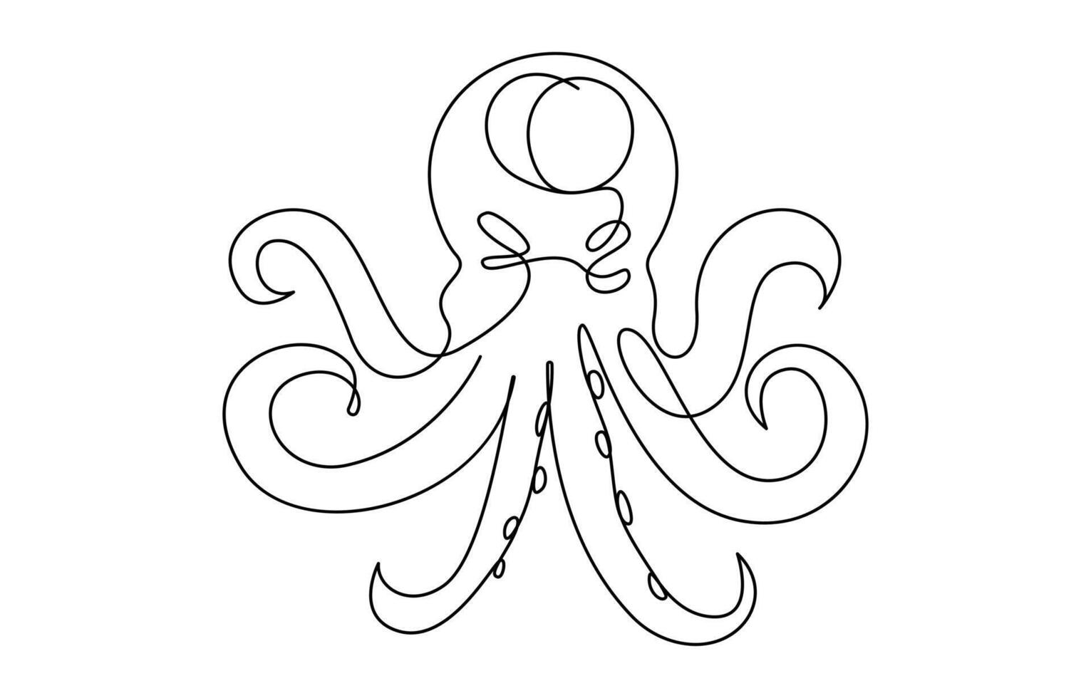 Continuous line drawing of octopus. One line of cephalopod,1 vector