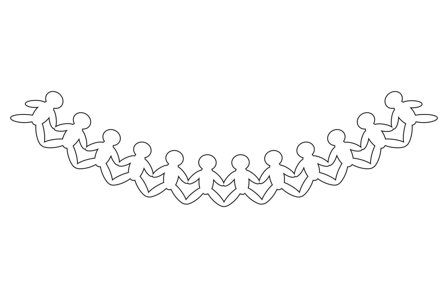 Black and white illustration of a paper chain human design, ideal for back to school coloring books and classroom crafts for kids. vector