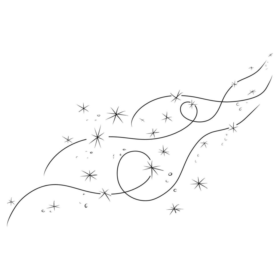 Doodle air wind and flying snowflakes in hurricane blow or windy storm, line . Winter season, snow in blowing motion with spiral windy twirls vector