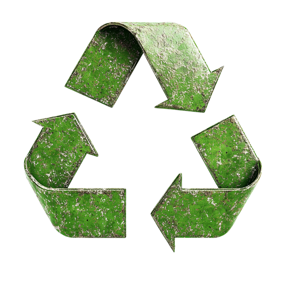 3D symbol of a green recycling icon realistic and textured on a transparent background png