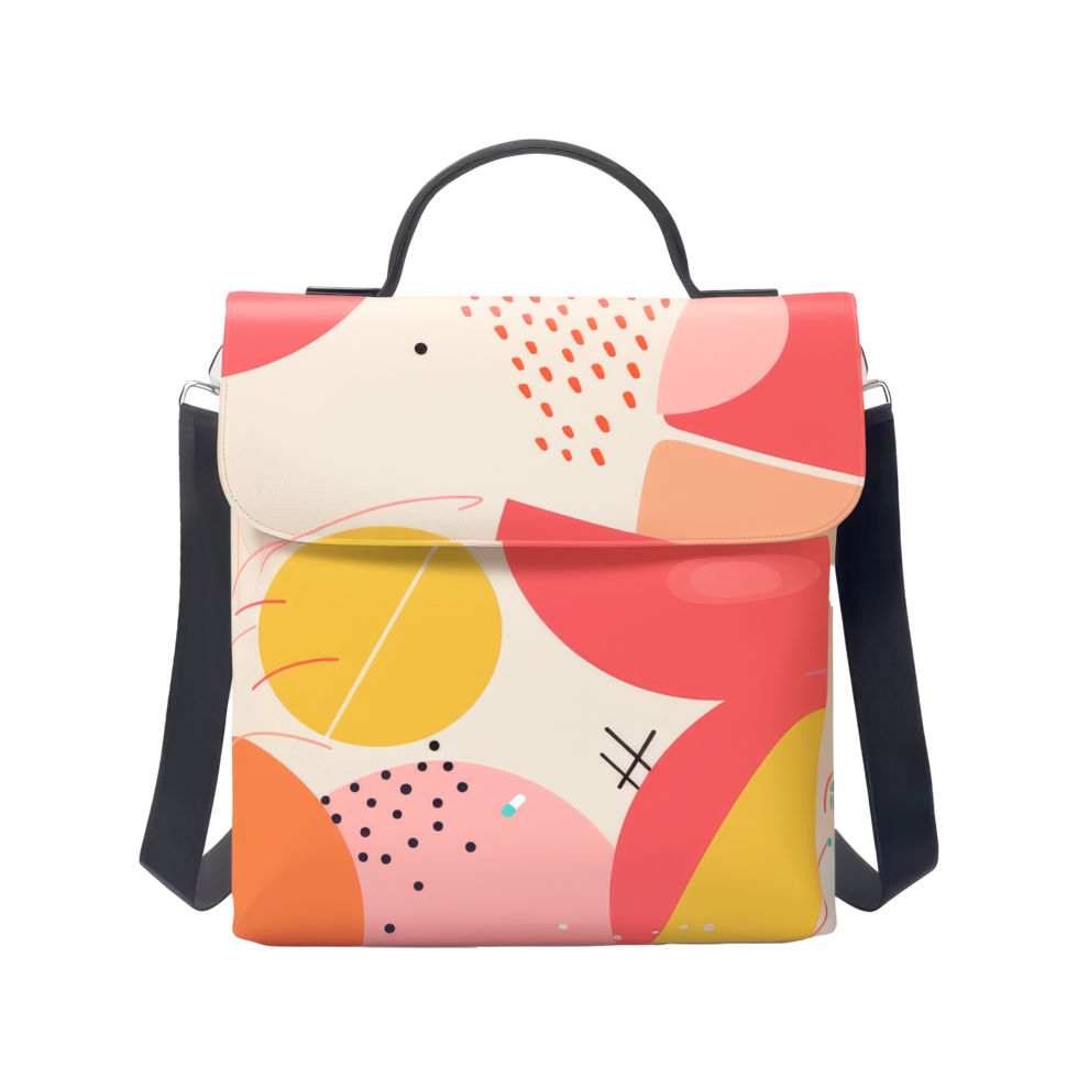 A colorful abstract patterned bag with a black handle png