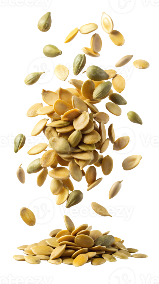 Pumpkin Seeds Flying in mid-air, isolated on a transparent background png