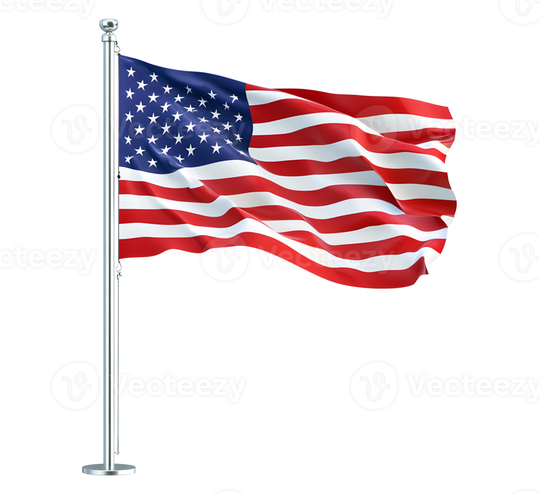 US flag flying on flag pole USA flag American flag with pole US flag flag of united states of america transparent background png