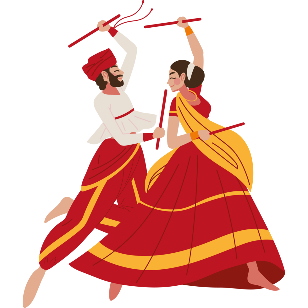 hindu couple dancing with sticks isolated png