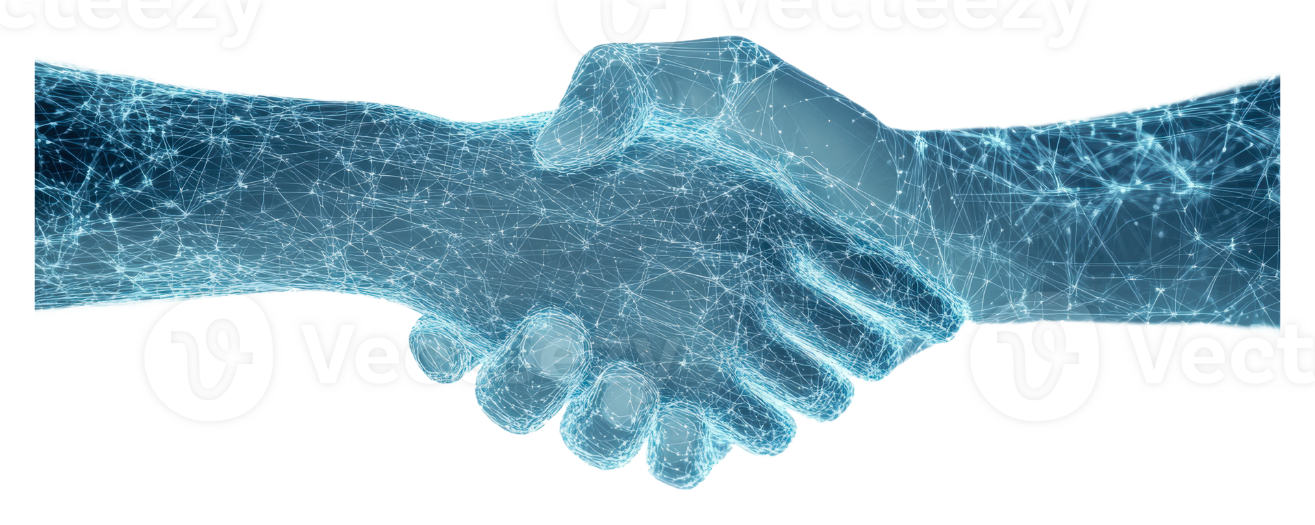 Digital handshake signifying tech partnership isolated on transparent background png