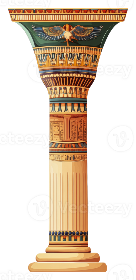 Decorative Egyptian column with intricate carvings isolated on transparent background png