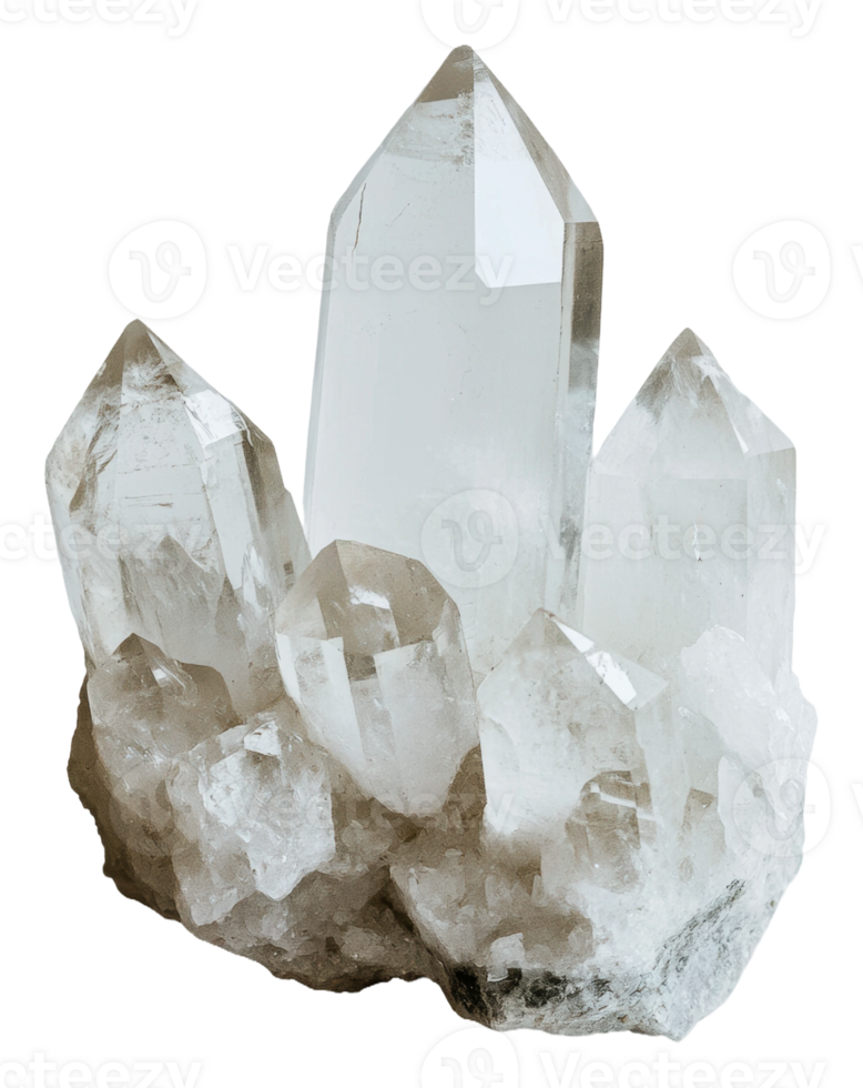 Quartz crystal cluster in sunlight isolated on transparent background png