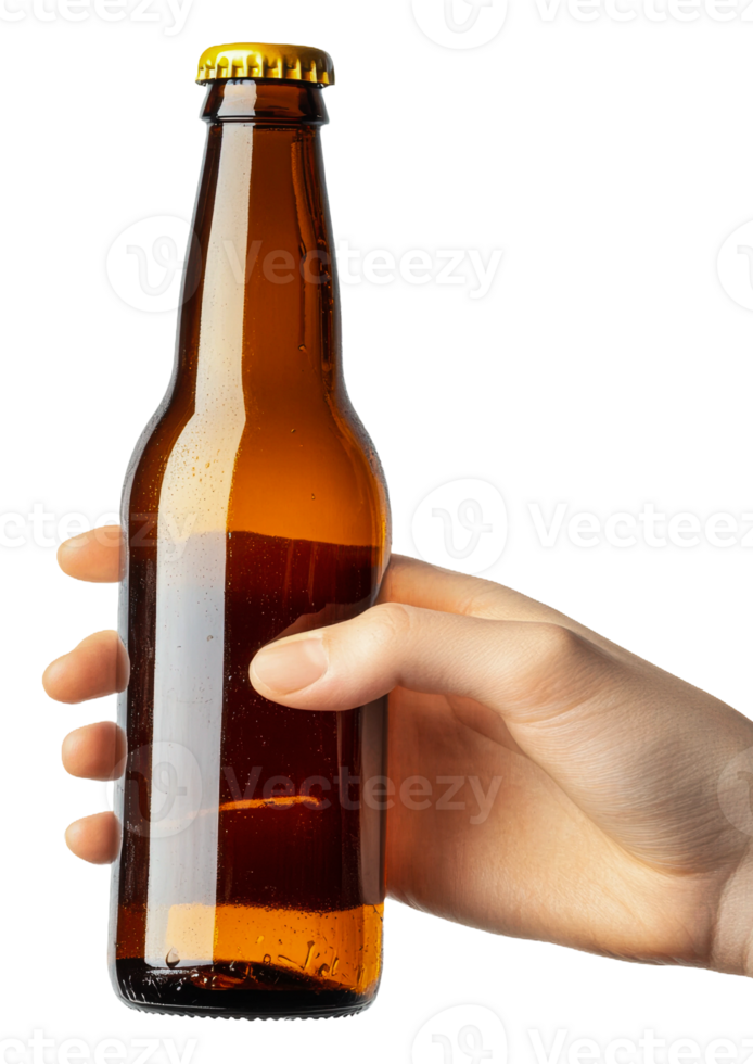 Hand holding a bottle in a bright setting isolated on transparent background png