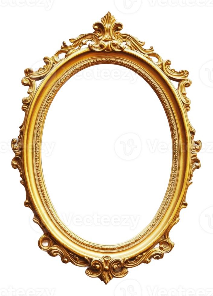 Ornate gold frame for artwork space isolated on transparent background png