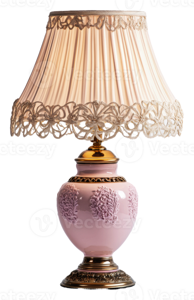 Elegant pink lamp with lace shade placed indoors isolated on transparent background png