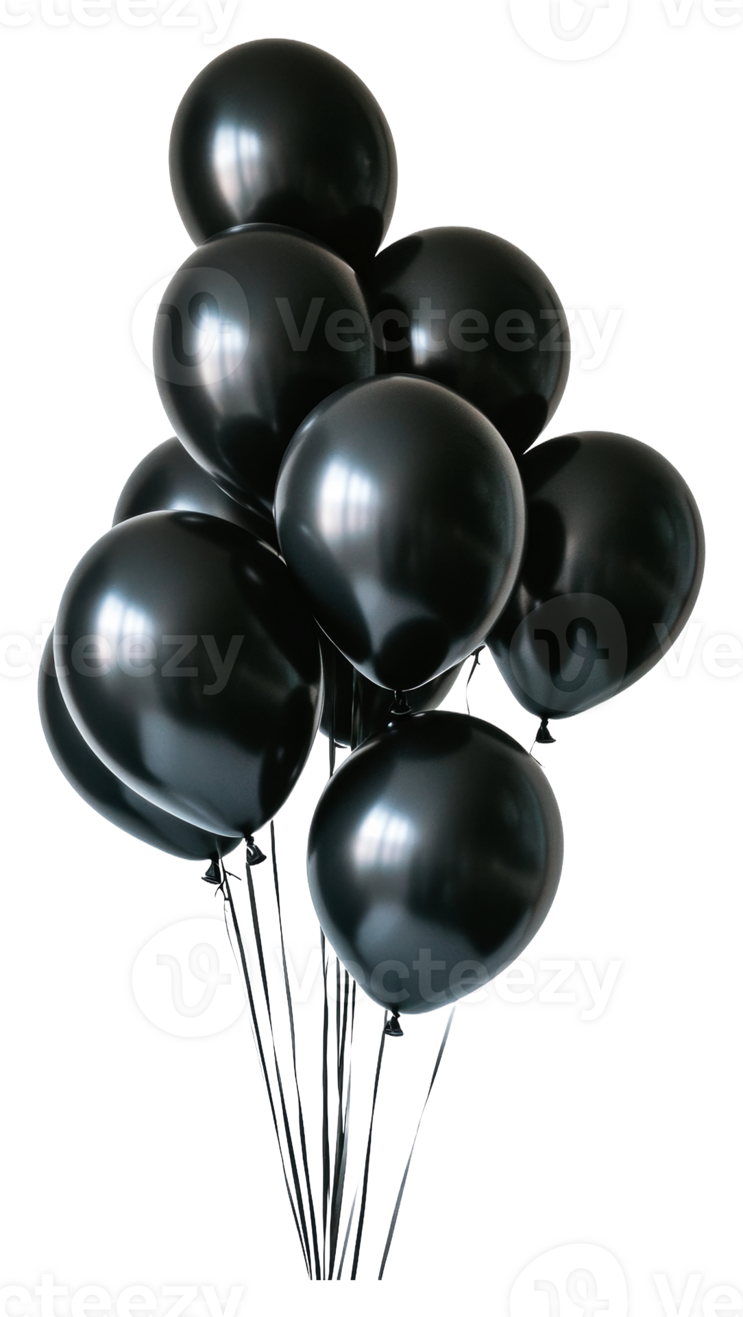 Black balloons add festivity to a party isolated on transparent