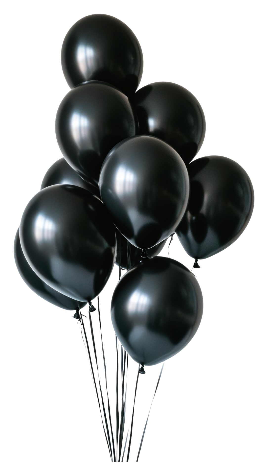 Black balloons add festivity to a party isolated on transparent