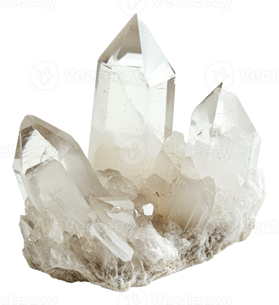 Beautiful quartz crystal cluster found in nature isolated on transparent background png