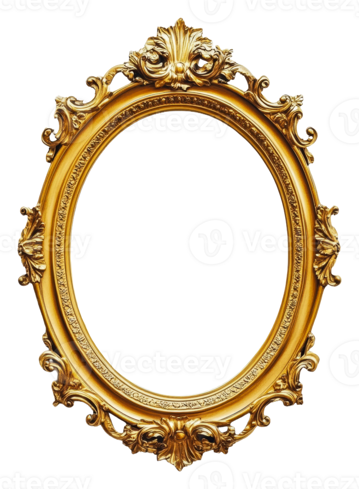 Decorative vintage gold frame with ornate design isolated on transparent background png