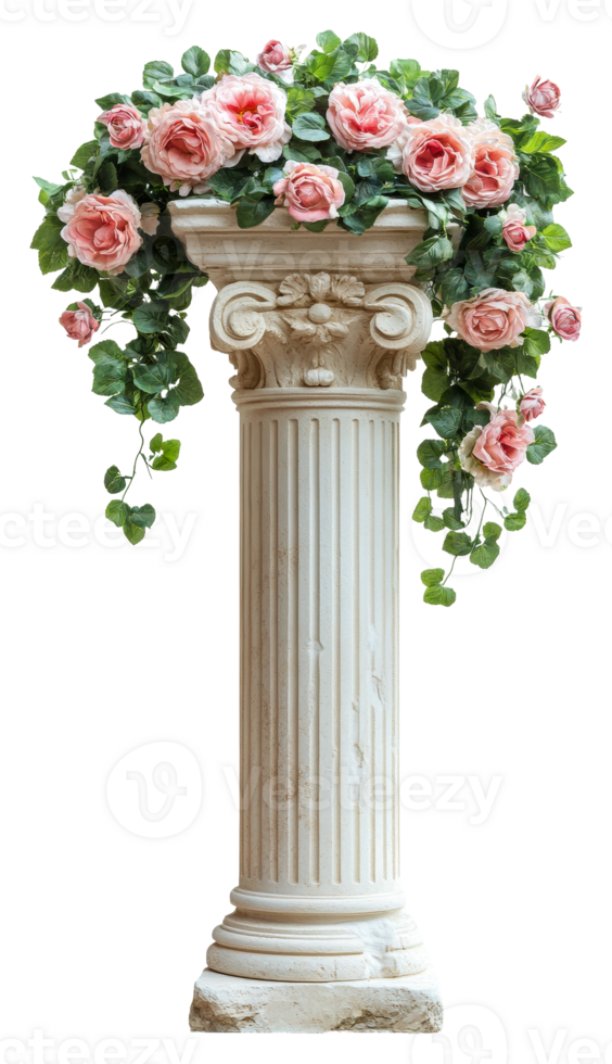 Floral display on marble column isolated on transparent background png