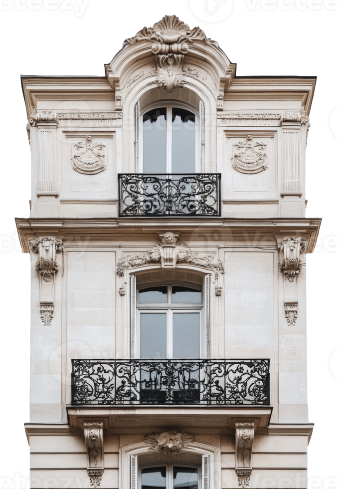 Elegant Parisian building with detailed balcony isolated on transparent background png