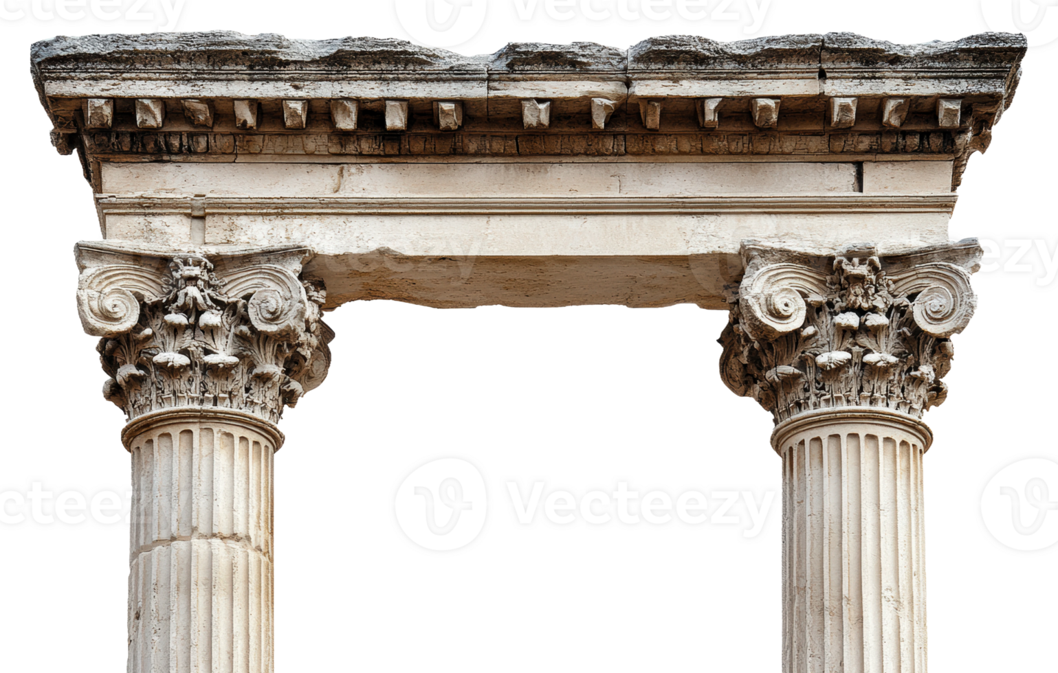 Intricate details of ancient Greek columns isolated on transparent background png