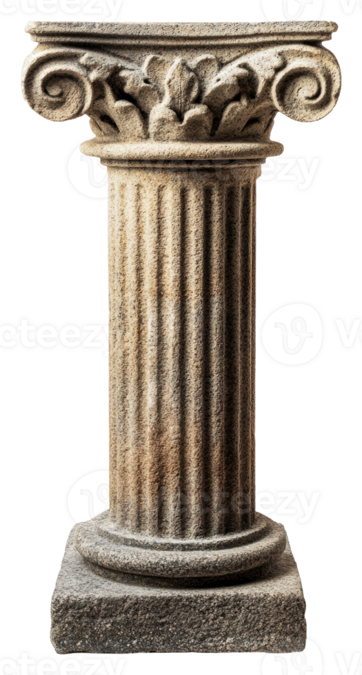 Ancient marble column from a historical site isolated on transparent background png